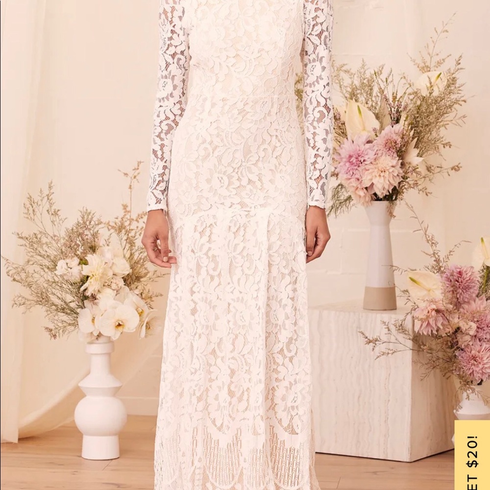 Say I do White Lace Long Sleeve Mermaid Maxi Wedding Dress- Size XL
